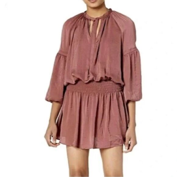 Lucky Brand Womens Long Sleeves Tie Neck Drop Waist Dress Size Small Rose Mauve - Picture 1 of 11